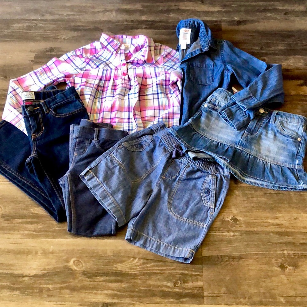 6 Piece Girl’s Mixed Jeans Shorts Top Bundle size 6/6X